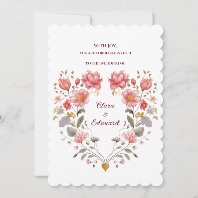 Romantic Floral Heart Poetic Fairytale Wedding Einladung (Vorderseite)
