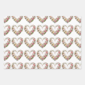 Romantic Floral Hearts, Boho Neon Wolf, Valentine  Geschenkpapier Set