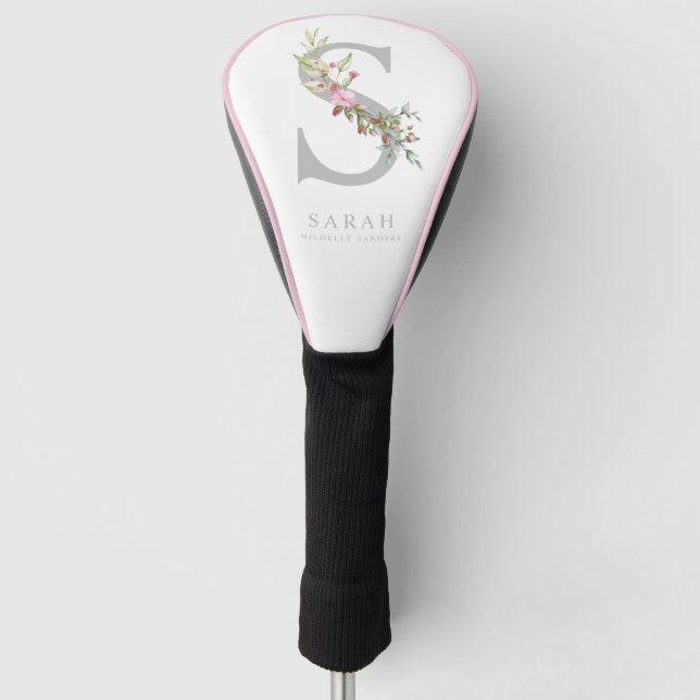 Romantic Floral Initial personal Monogram in Pink Golf Headcover (Vorderseite)