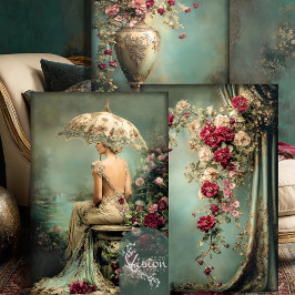 Romantic Floral, Lady & a Parasol, Matching Set Geschenkpapier Set