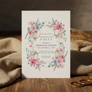 Romantic Floral Lantern Engagement Invitation Einladung