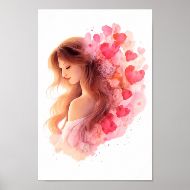 Romantic Floral Portrait Soft Valentine Love Art Poster (Vorne)