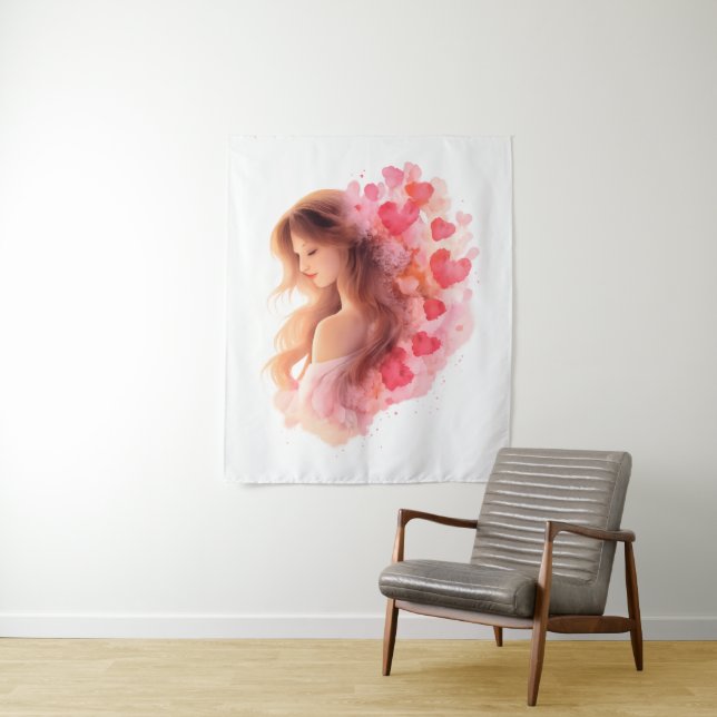 Romantic Floral Portrait Soft Valentine Love Art Wandteppich (Beispiel)