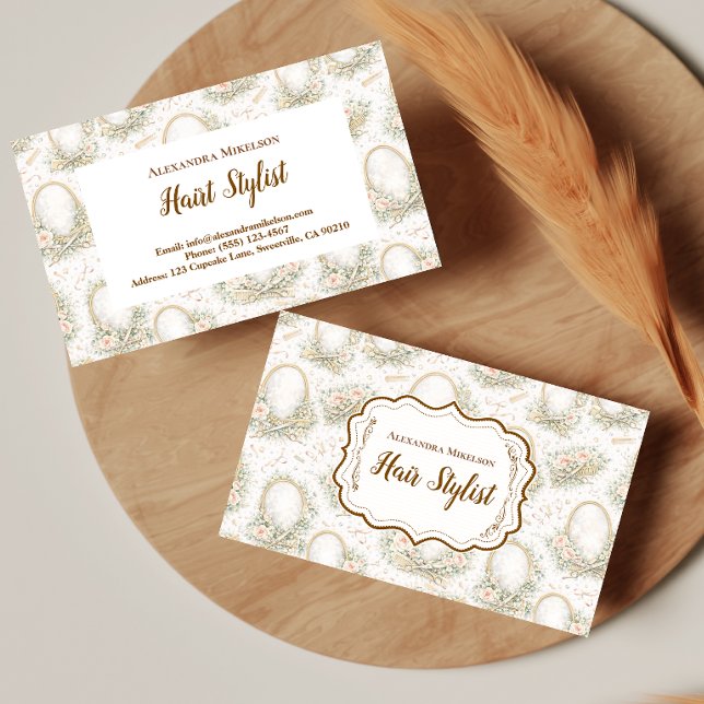 Romantic Floral Salon Hair Stylist Visitenkarte (Von Creator hochgeladen)