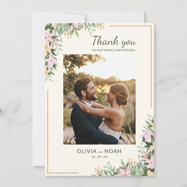 Romantic Floral Thank You Photo Card Save The Date (Vorderseite)