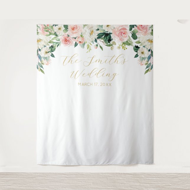 Romantic Floral Wedding Backdrop Wandteppich (Vorderseite)