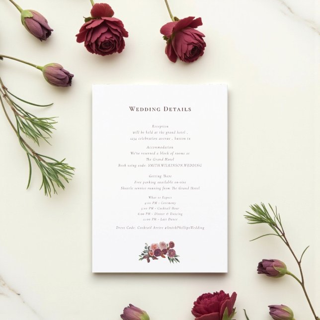 Romantic Floral Wedding Information Card Begleitkarte (Von Creator hochgeladen)