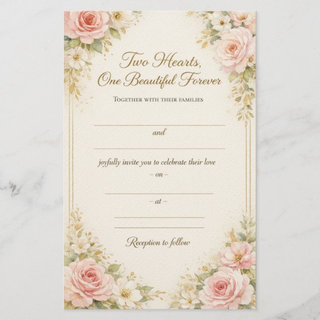 Romantic Floral Wedding Invitation Card Template Briefpapier (Vorderseite)