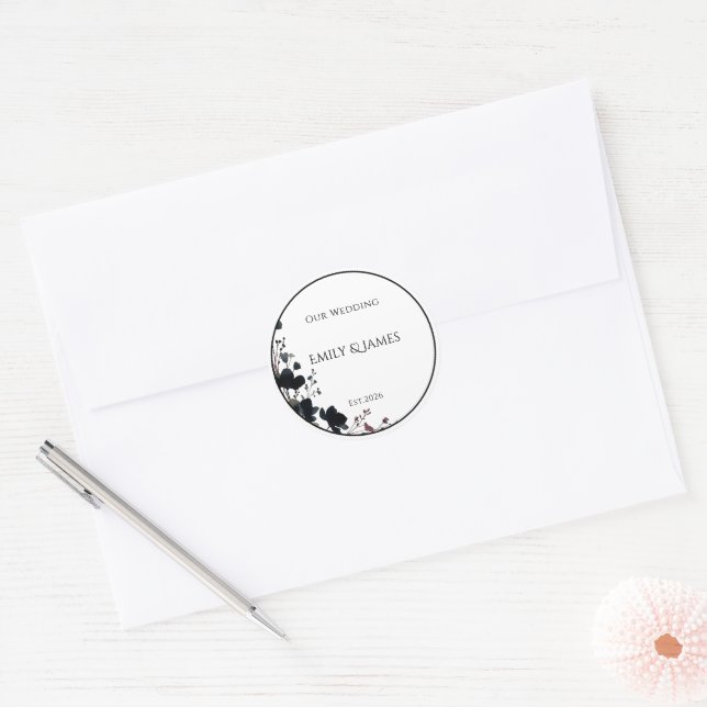 Romantic Floral Wedding Soft Elegant Runder Aufkleber (Umschlag)