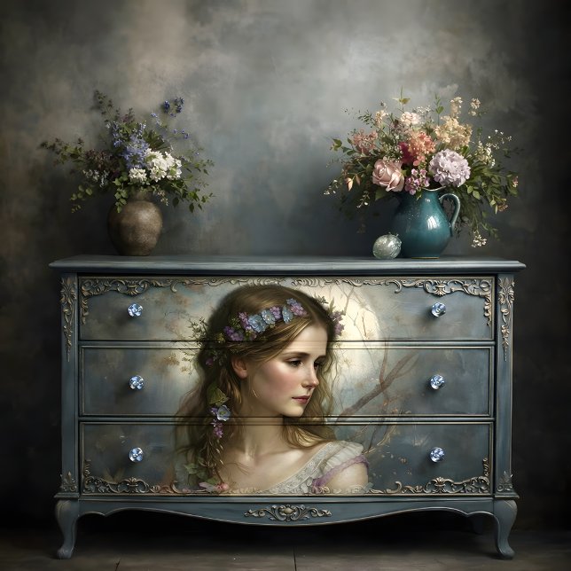 Romantic Floral Woman Portrait Decoupage Seidenpapier (Romantic Floral Woman Portrait Decoupage Tissue Paper)