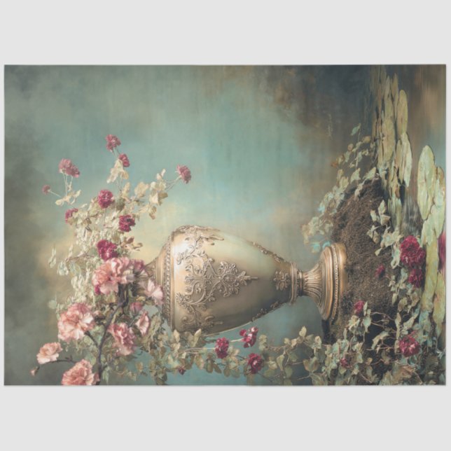 Romantic Florals, Sage Green Baroque Vase Seidenpapier (Vorderseite)
