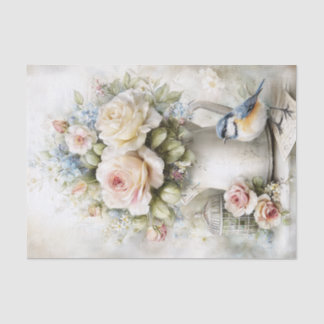 Romantic Flowers, Vintage Bird Decoupage Seidenpapier
