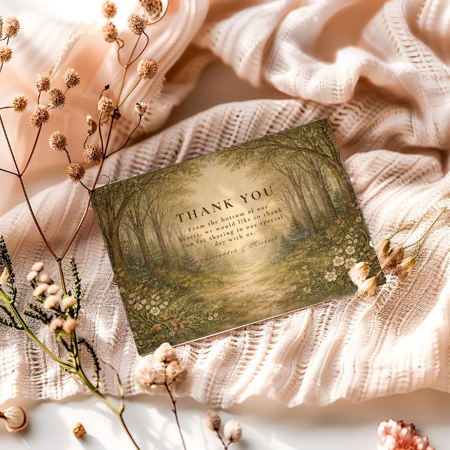 Romantic Forest Path Wedding Dankeskarte (Von Creator hochgeladen)