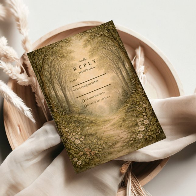 Romantic Forest Path Wedding RSVP Karte (Von Creator hochgeladen)