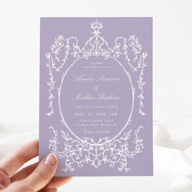 Romantic French Frame Purple Wedding Invitation Einladung (Von Creator hochgeladen)
