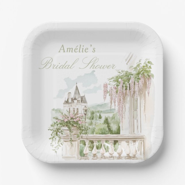 Romantic French Garden Chateau Bridal Shower  Pappteller (Vorderseite)