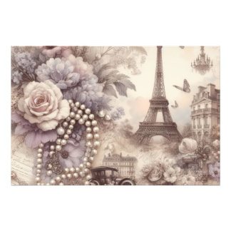Romantic French Lavender, Eifel & Pearls Decoupage Fotodruck