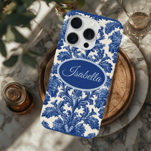 Romantic French Toile Powder Blue Personalized  iPhone Hülle (Romantic French Toile Powder Blue Personalized iPhone Case)