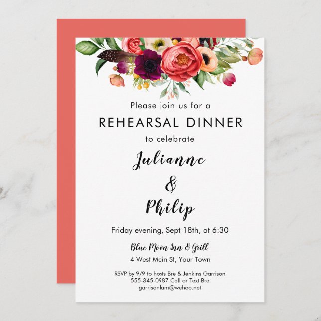 Romantic Garden Floral Probe Dinner Einladung (Vorne/Hinten)