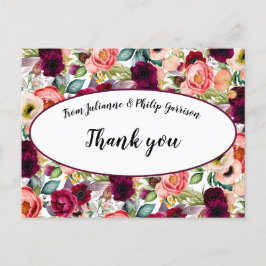 Romantic Garden Floral Wedge Vielen Dank Postkarte