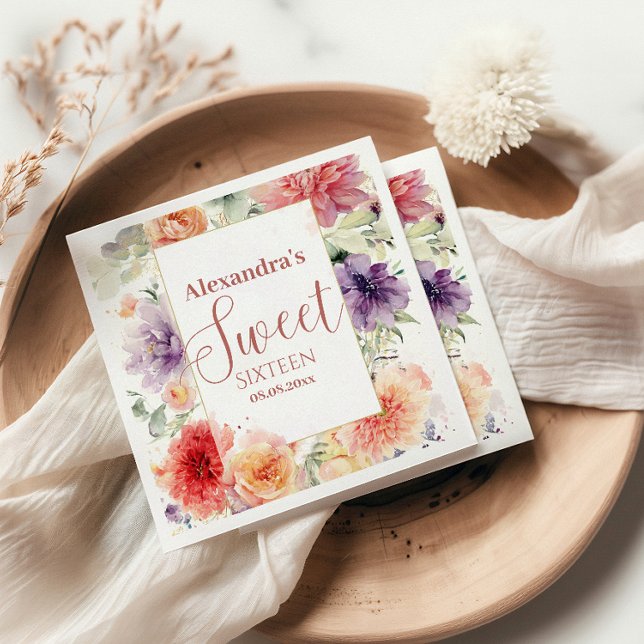 Romantic Garden Florals Sweet Sixteen Serviette (Von Creator hochgeladen)