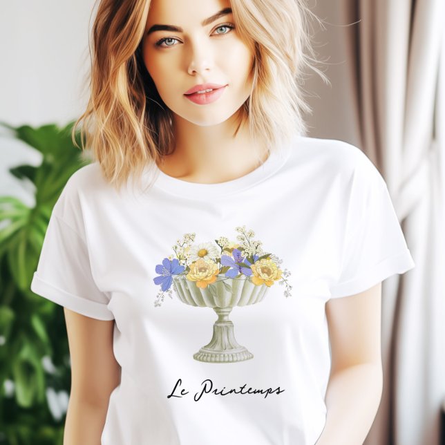 Romantic Garden Urn with Flowers French T-Shirt (Von Creator hochgeladen)
