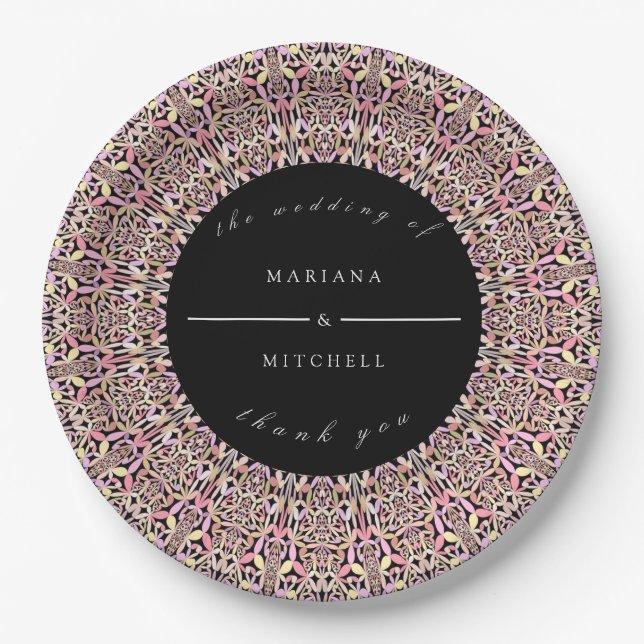 Romantic Geometric Mandala soft Pink Black Pappteller (Vorderseite)