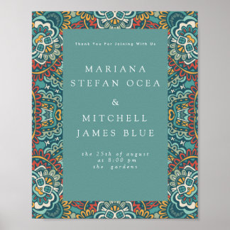 Romantic Geometric Mandala weich blau grau und rot Poster