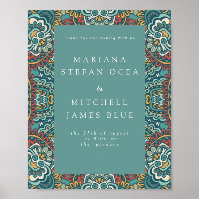 Romantic Geometric Mandala weich blau grau und rot Poster (Vorne)