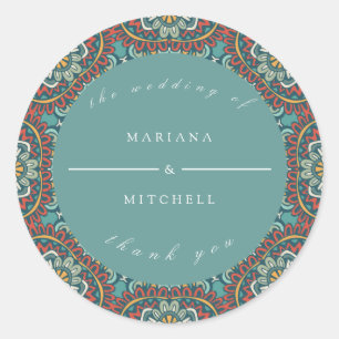 Romantic Geometric Mandala weich blau grau und rot Runder Aufkleber