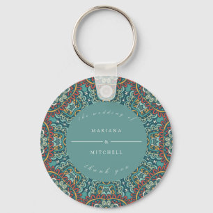 Romantic Geometric Mandala weich blau grau und rot Schlüsselanhänger