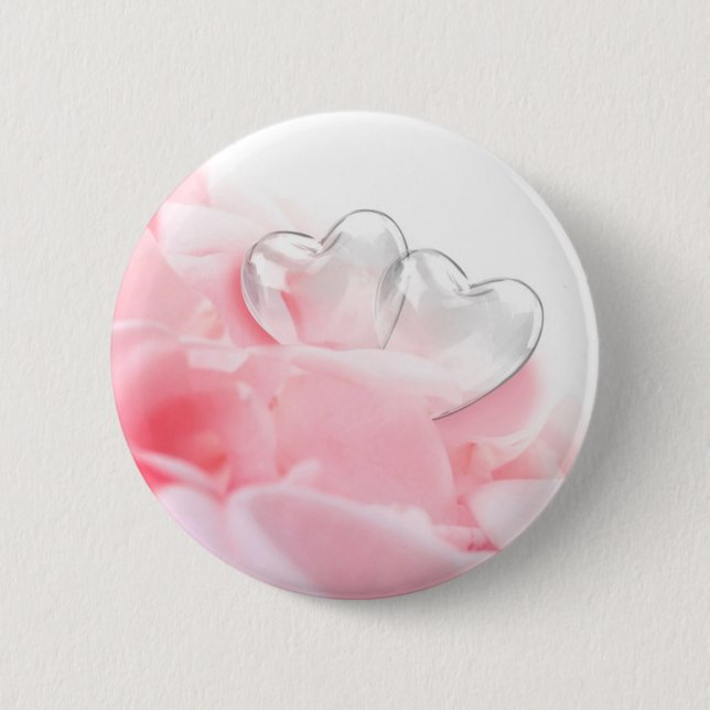 Romantic Glass Hearts Rose Petals Button (Vorderseite)