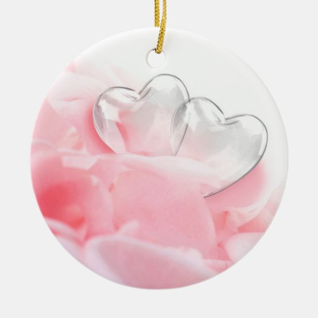 Romantic Glass Hearts Rose Petals Keramik Ornament (Vorne)