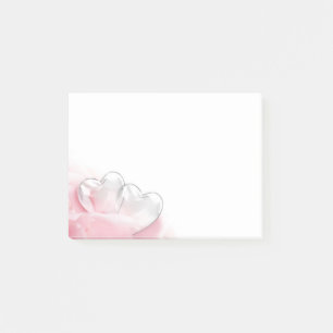 Romantic Glass Hearts Rose Petals Post-it Klebezettel