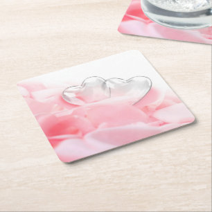 Romantic Glass Hearts Rose Petals Rechteckiger Pappuntersetzer