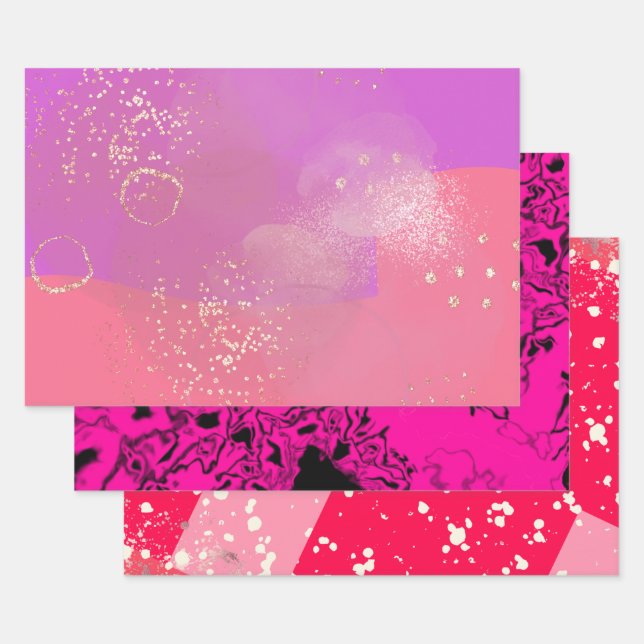 Romantic glitter pink art geschenkpapier set (Set)
