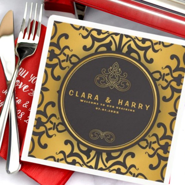 Romantic gold calligraphy vintage floral wedding  serviette (Von Creator hochgeladen)