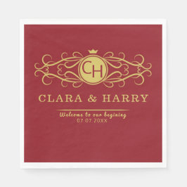 Romantic gold red elegant calligraphy wedding serviette