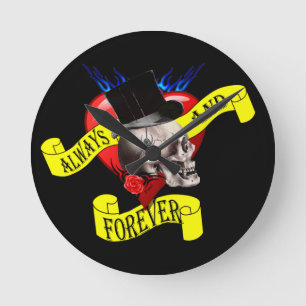 Romantic Gothic Skull Valentines love heart Runde Wanduhr