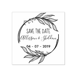 Romantic Hand Draw Leaves Save The Date Gummistempel