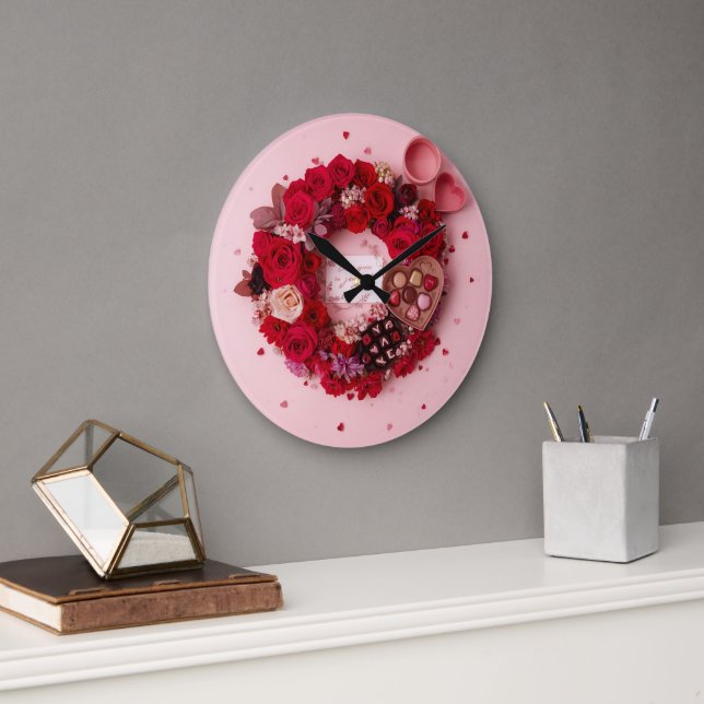 Romantic Heart Always Yours Valentines Decorative Große Wanduhr (Büro)