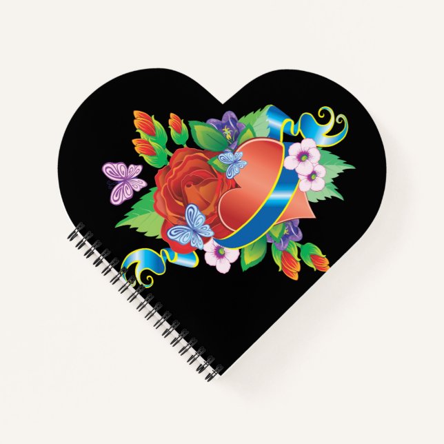 Romantic Heart & Blooms” Notizbuch (Vorderseite)
