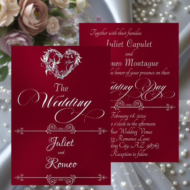 Romantic Heart & Calligraphy on Burgundy - Wedding Einladung (Von Creator hochgeladen)