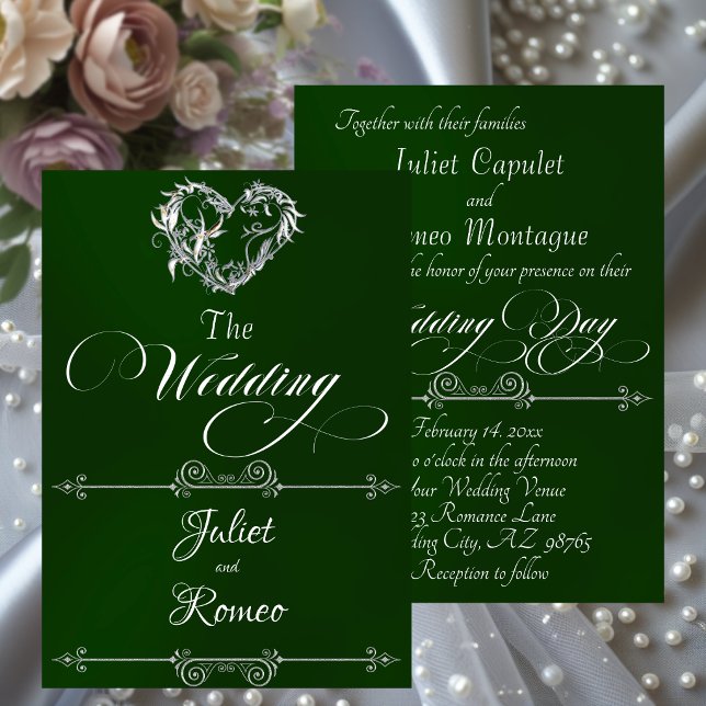 Romantic Heart & Calligraphy on Emerald - Wedding Einladung (Von Creator hochgeladen)