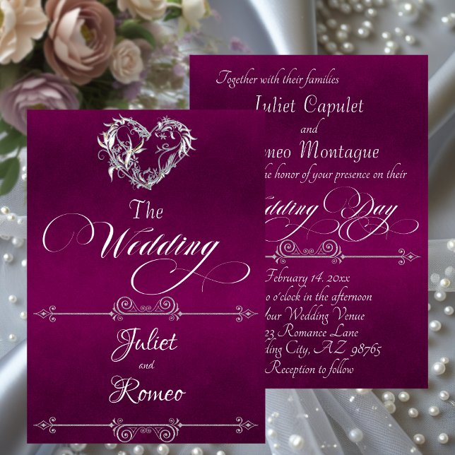 Romantic Heart & Calligraphy on Plum - Wedding Einladung (Von Creator hochgeladen)