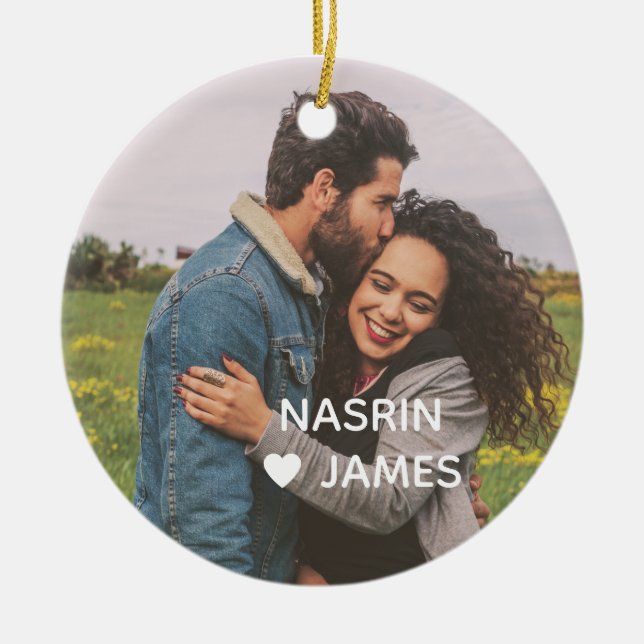 Romantic Heart Frame Custom Couple Photo Keramik Ornament (Vorne)