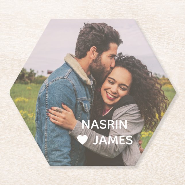 Romantic Heart Frame Custom Couple Photo Untersetzer (Vorderseite)