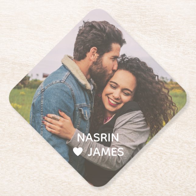 Romantic Heart Frame Custom Couple Photo Untersetzer (Vorderseite)
