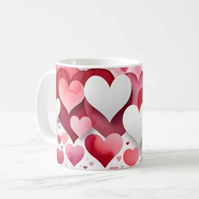 Romantic Heart Pattern Coffee Mug Kaffeetasse (Vorderseite Links)