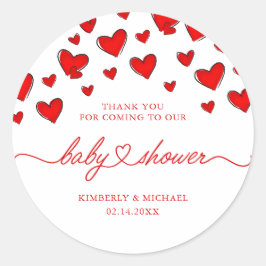 Romantic Hearts Valentines Baby Dusche Vielen Dank Runder Aufkleber